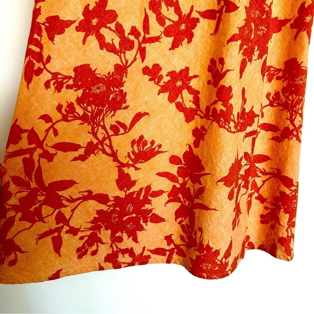 Orvis Linen Blend Orange Floral Elastic Waist Maxi Skirt Women’s Size Medium - Picture 7 of 9